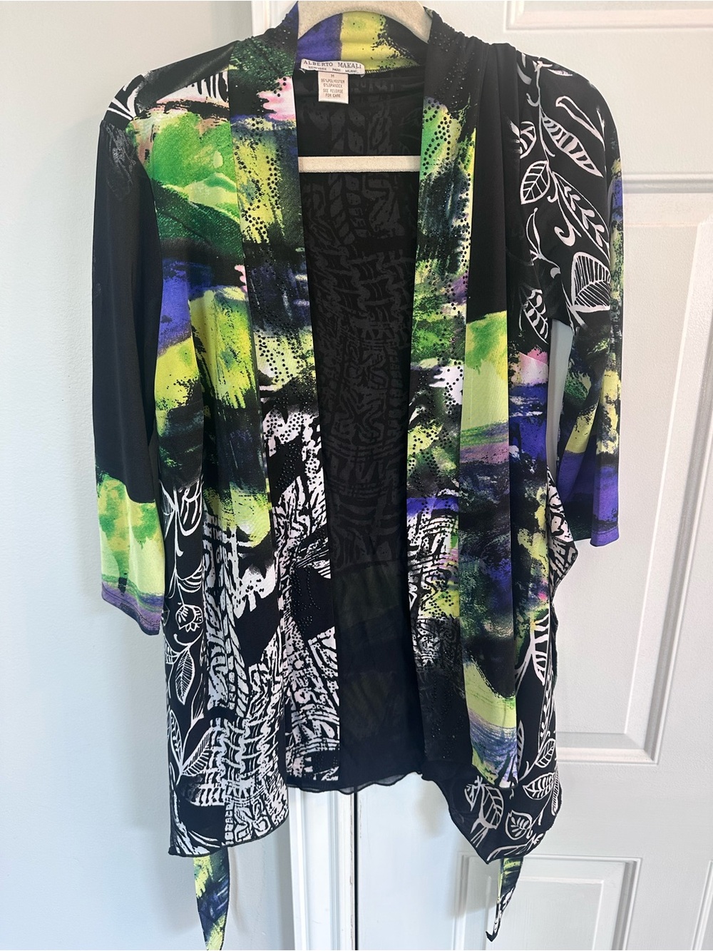 Alberto Makali Black Multicolor Open Front Cardigan - Green, Purple, Blue